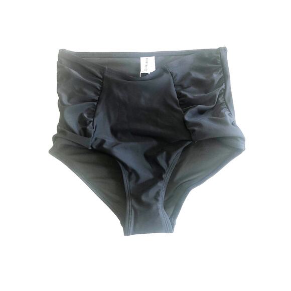 NEW dixperfect High Waisted Ruched Black Bikini Bottoms Retro Size Small - Picture 1 of 4
